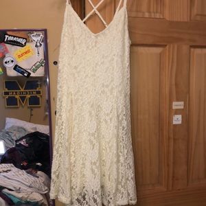 White floral dress. Stretchy very comfortable.